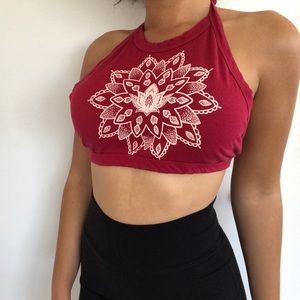 Cherry Red Crop Top with Design
